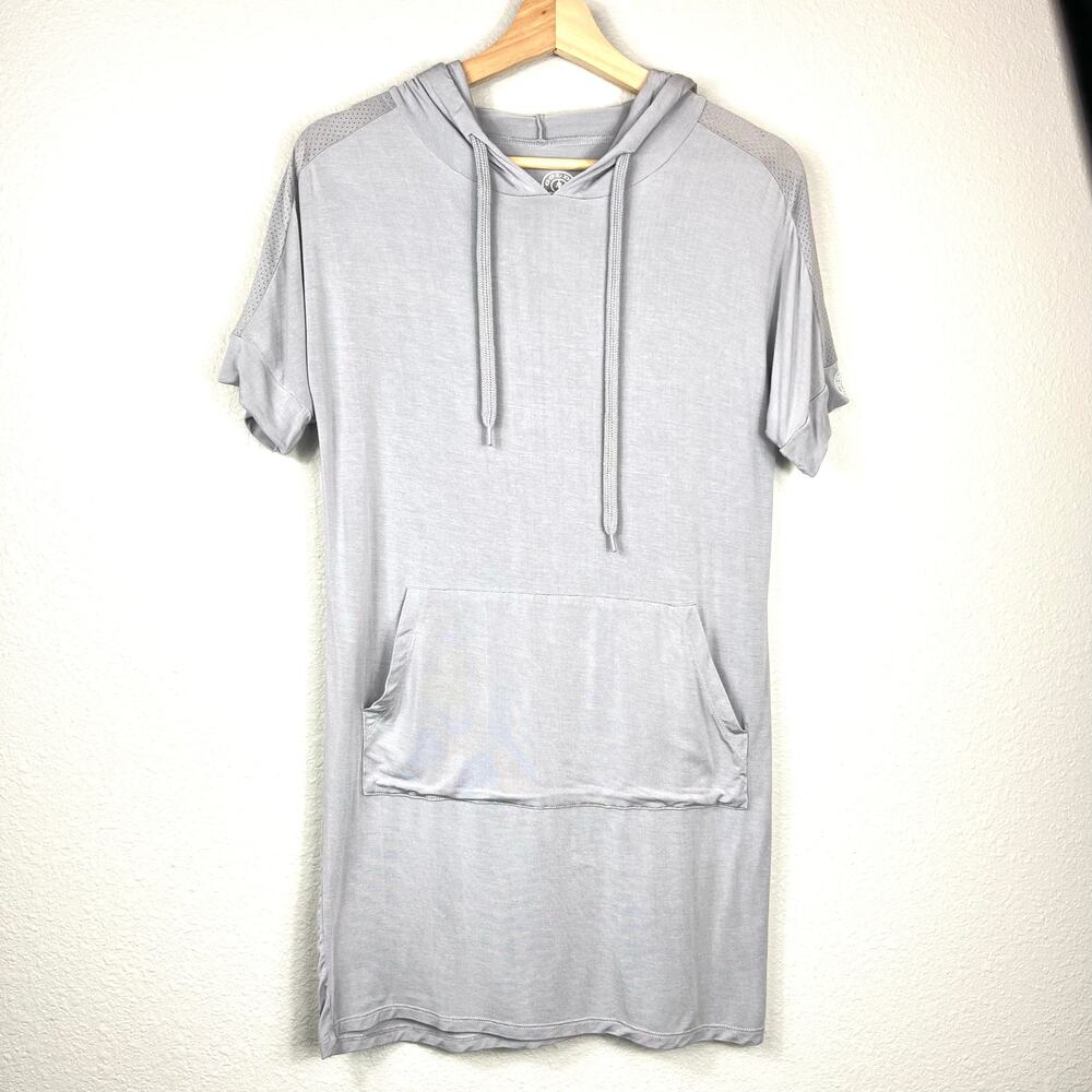 Gold's Gym Women's Athletic T-shirt Hooded Mini Dress Small Pockets Stretch Logo